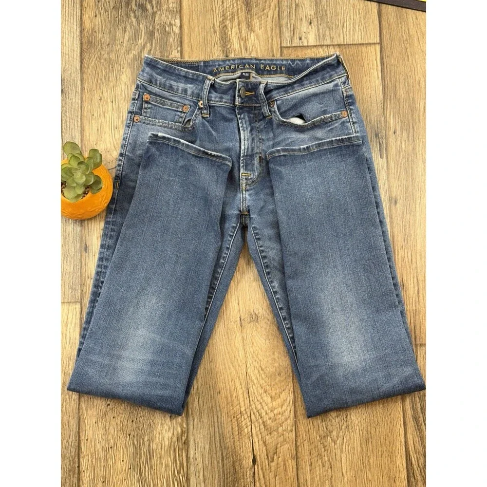 American Eagle Jeans Mens 28x32 Blue Denim  Flex 4 Patch Look Skinny 30"L - Picture 9 of 14
